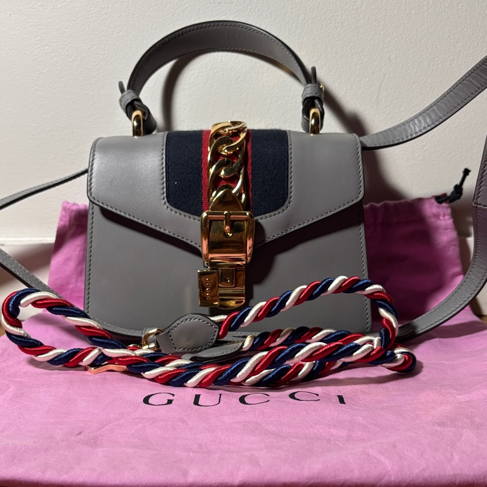 Sylvie Leather Shoulder Bag Gray